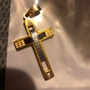 Gold and silver Cross pendant with CZ